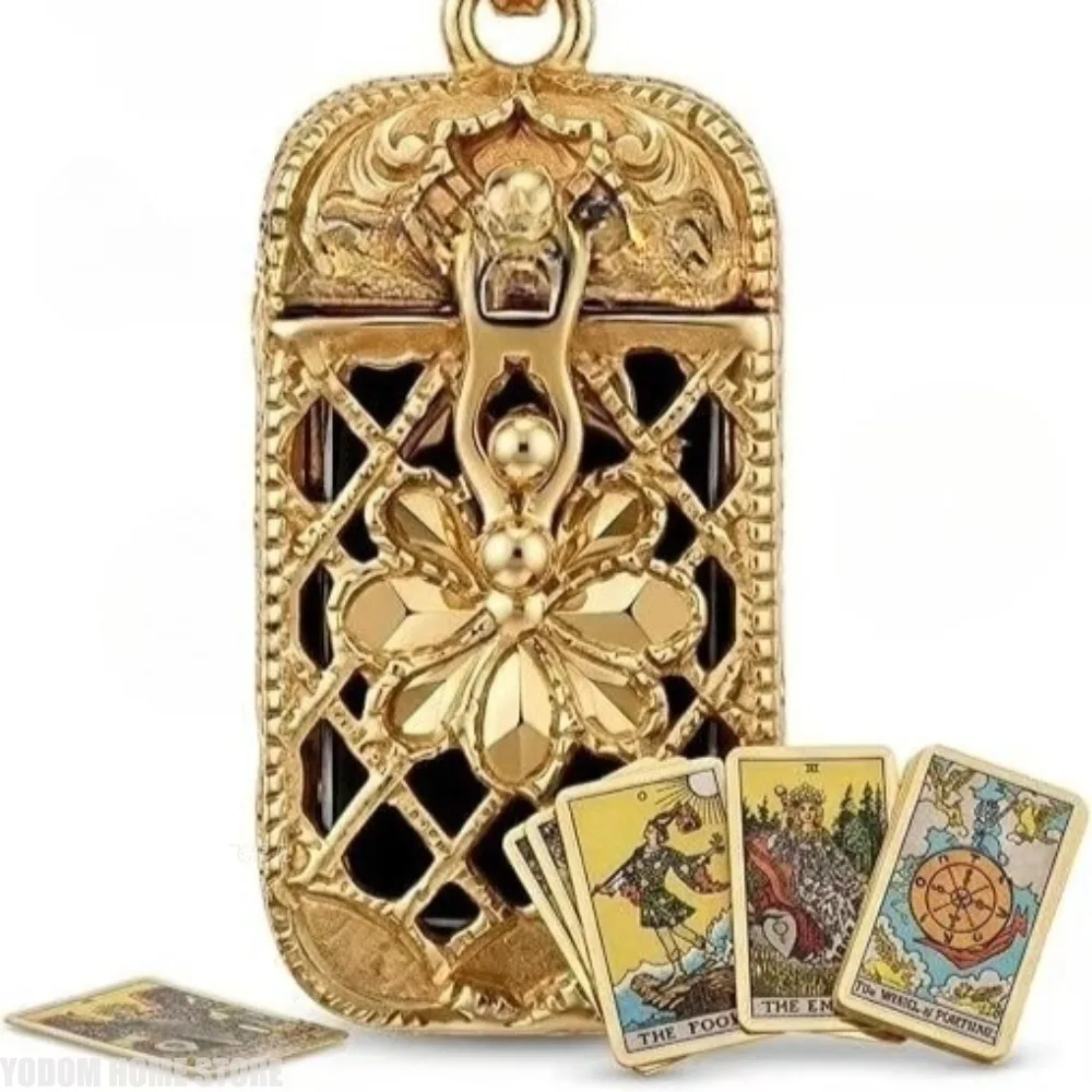 Winzige Tarotkarten-Halskette, Halskette mit 22 Mini-Farbkarten im Käfig-Anhänger, Steampunk-Anhänger-Halskette für Männer und Frauen – Detail 2