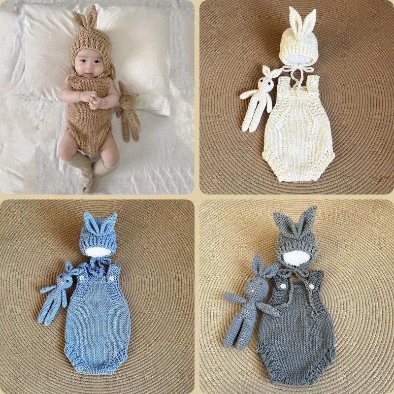 Newborn Full Moon Treasure Photography Clothing Studio Theme Rabbit Shaped Baby Handmade Clothes Newborn Photography Outfit