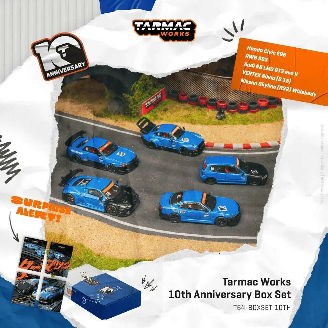 

PreSale Tarmac Work 1:64 CIVIC EG6 RWB 993 AUDI R8 SILVIA S15 GTR R32 10th Anniversary Diecast Car Model Toys Tarmac Works
