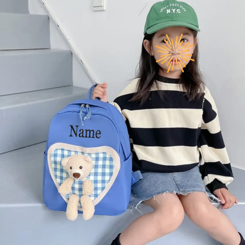 Personalized Embroideredcanvas Cute Bear Embroidery Decoration Children's Backpack Custom Name Children's Shoulder Bag for Gifts