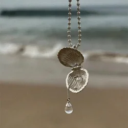 New Beach Shell Picking Can Open and Close Shell Necklace Women's Box Pendant Pearl Shell White Resin Water Bead Chain Women