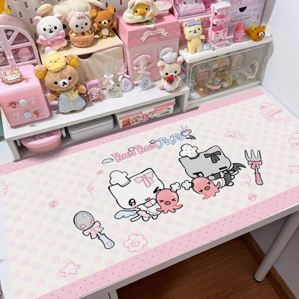 Leather Desk Pad Protector Polka Dots Japanese Anime Kawaii Mouse Pad Office Desk Mat Waterproof Non-Slip PU Desk Blotter Pad