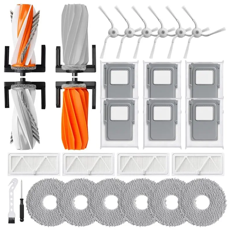 

ГОРЯЧАЯ РАСПРОДАЖА - 28 шт. запасных частей для пылесосов DJI ROMO S/ROMO A/ROMO P: основная и боковые щетки, мешки для пыли, салфетки для уборки, фильтры.