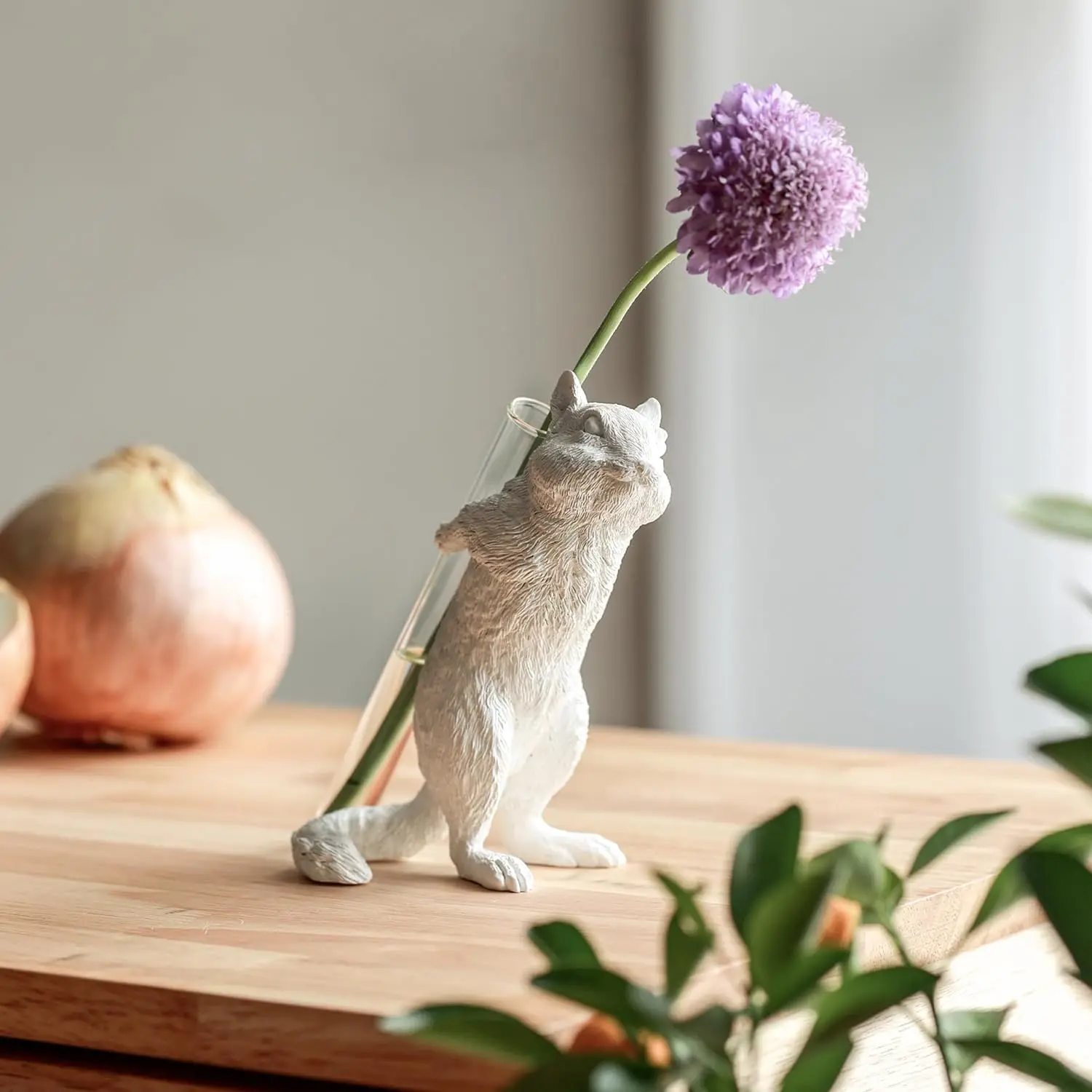 Whimsical Chipmunk Decorative Vase - Handcrafted Art, Realistic Charm, White Vases For Flowers, Modern Single Flower Vase