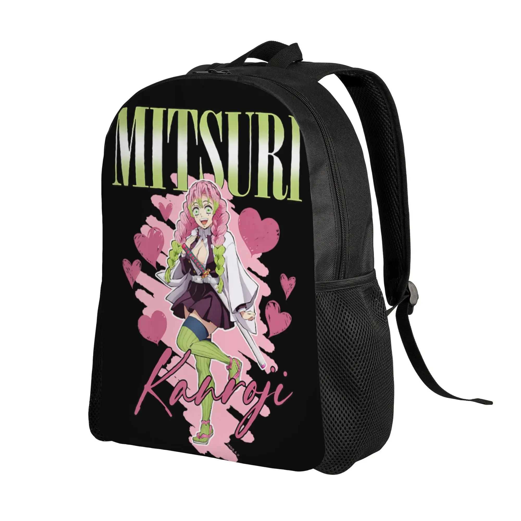 Demon Slayer backpacks Kimetsu no Yaiba Mitsuri Kanroji Love Heart Daypack  mochila Hiking Zipper Closure Rucksack