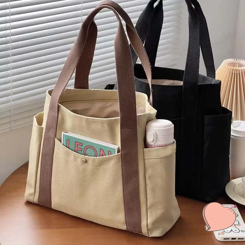 Große Canvas-Tragetasche, Schultertasche für den Arbeitsweg, Handtasche für Studenten, Büchertasche für den täglichen Gebrauch im Freien – Detail 3