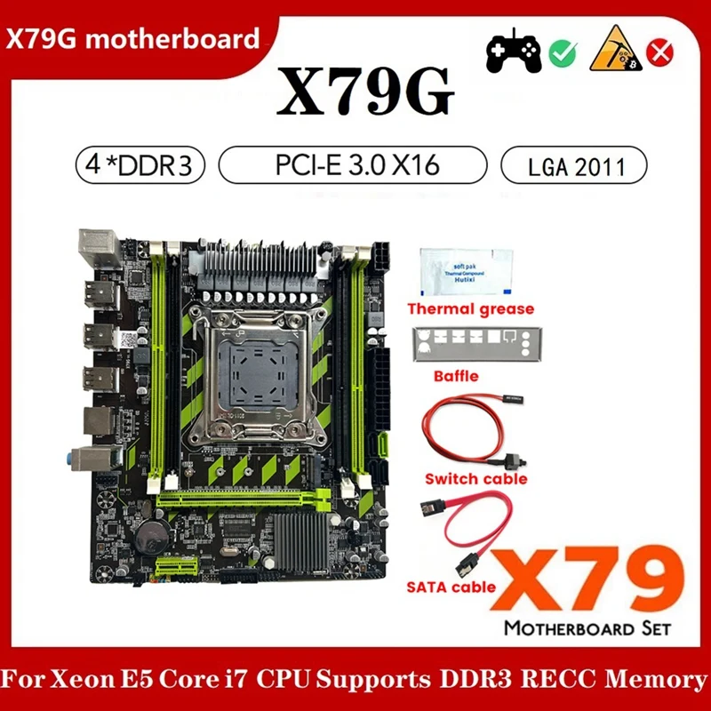 

X79G LGA2011 Computer Board Kits SATA Cable+Switch Cable+Baffle+Thermal Grease 4XDDR3 Slot M.2 NVME PCI-E X16 6XUSB2.0 SATA3.0