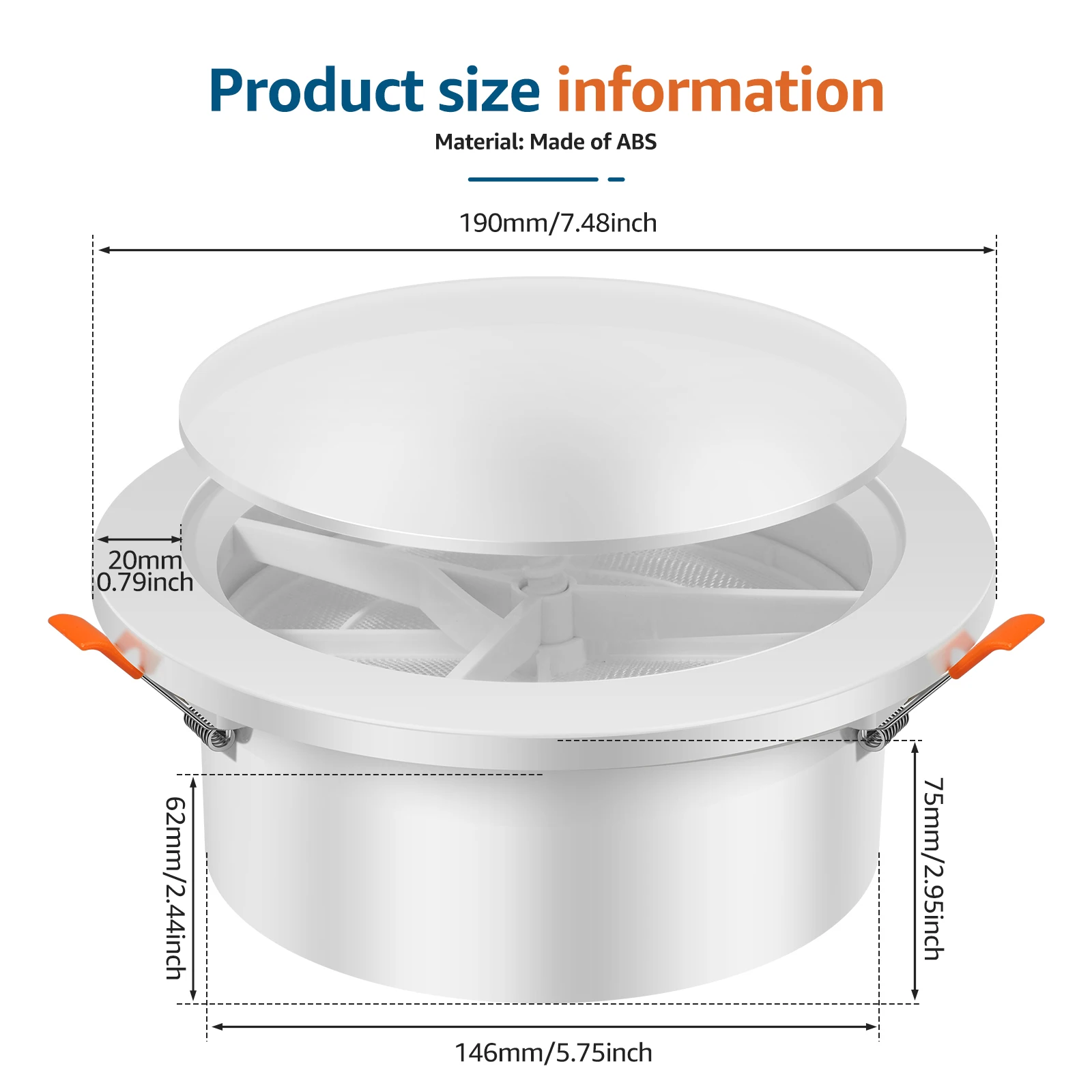 Round Vent Cover with Adjustable Panel & Removable Mesh Screen ABS Ceiling Diffuser for HVAC, Bathroom, Kitchen, Wall and Duct A