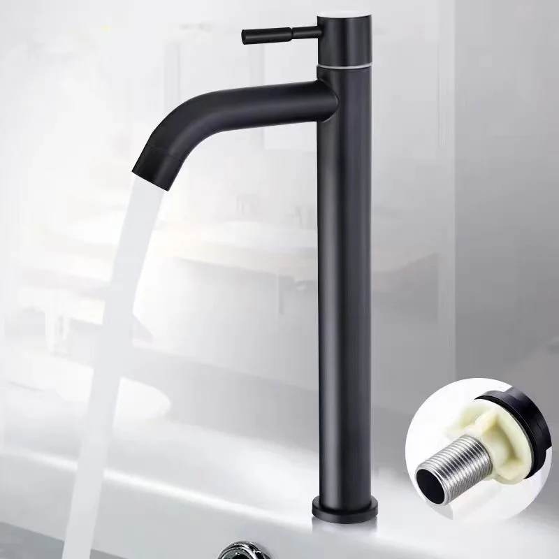 Stainless Steel Quick Open Heighten Single Cold Kitchen Sink Faucet Bathroom Counter Basin Tap(hose not include)