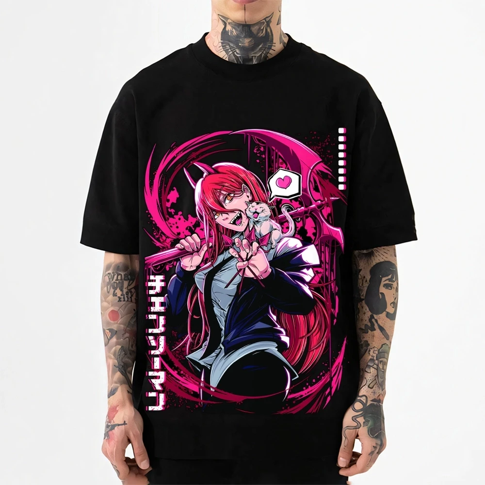 2026 Neues Chainsaw Man Power Print T-Shirt Kurzarm-T-Shirt Herren- und Damen-T-Shirt Herren-Oberteile Harajuku