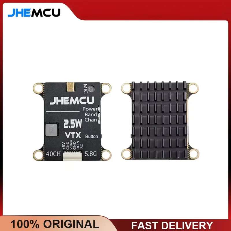 JHEMCU 2,5W 5,8GHz 40CH FPV VTX Mikrofon Kühlkörper Einstellbare Leistung 2-6S RC Flugzeug Langstrecke 30x30mm Drohne Quadcopter