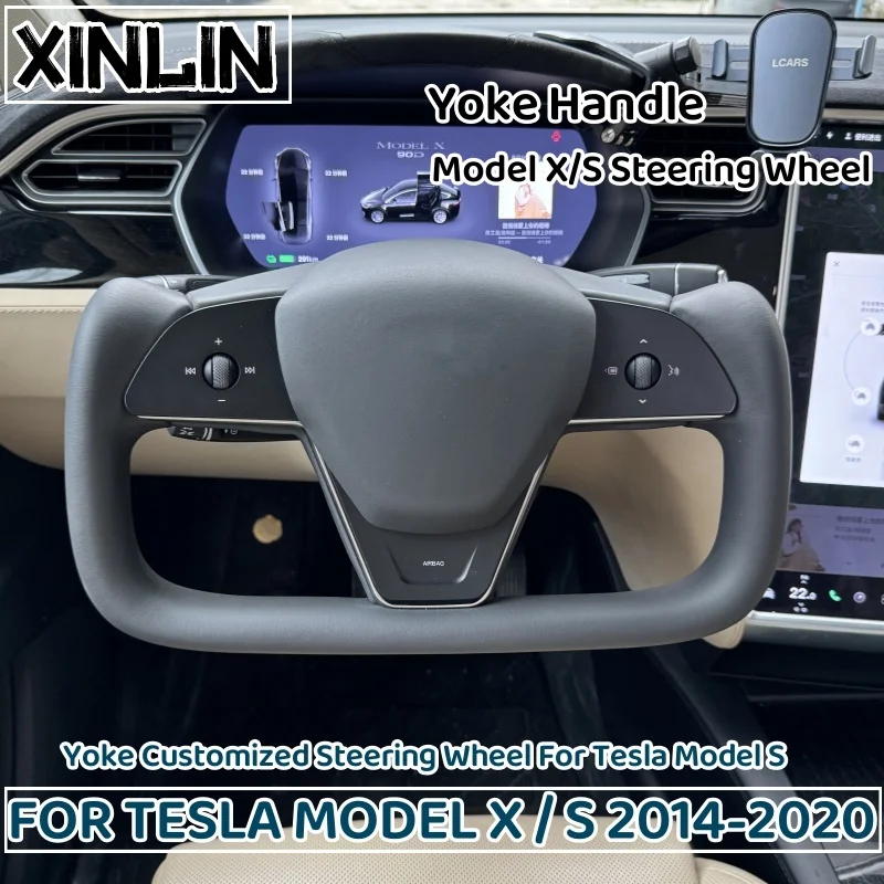 XINLIN Steering Wheel Inspired By Model S/X Style for Tesal Model X  2017-2020 with Heating Function Black Leather Yoke Handle