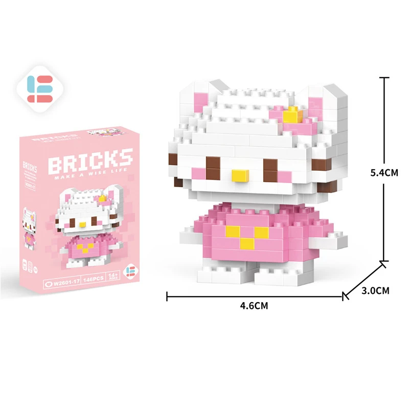 Sanrio-bloques de construcción de Hello Kitty para niños, Mini figuras de acción de Cinnamoroll Kuromi, juguetes de montaje, ladrillos, regalos de