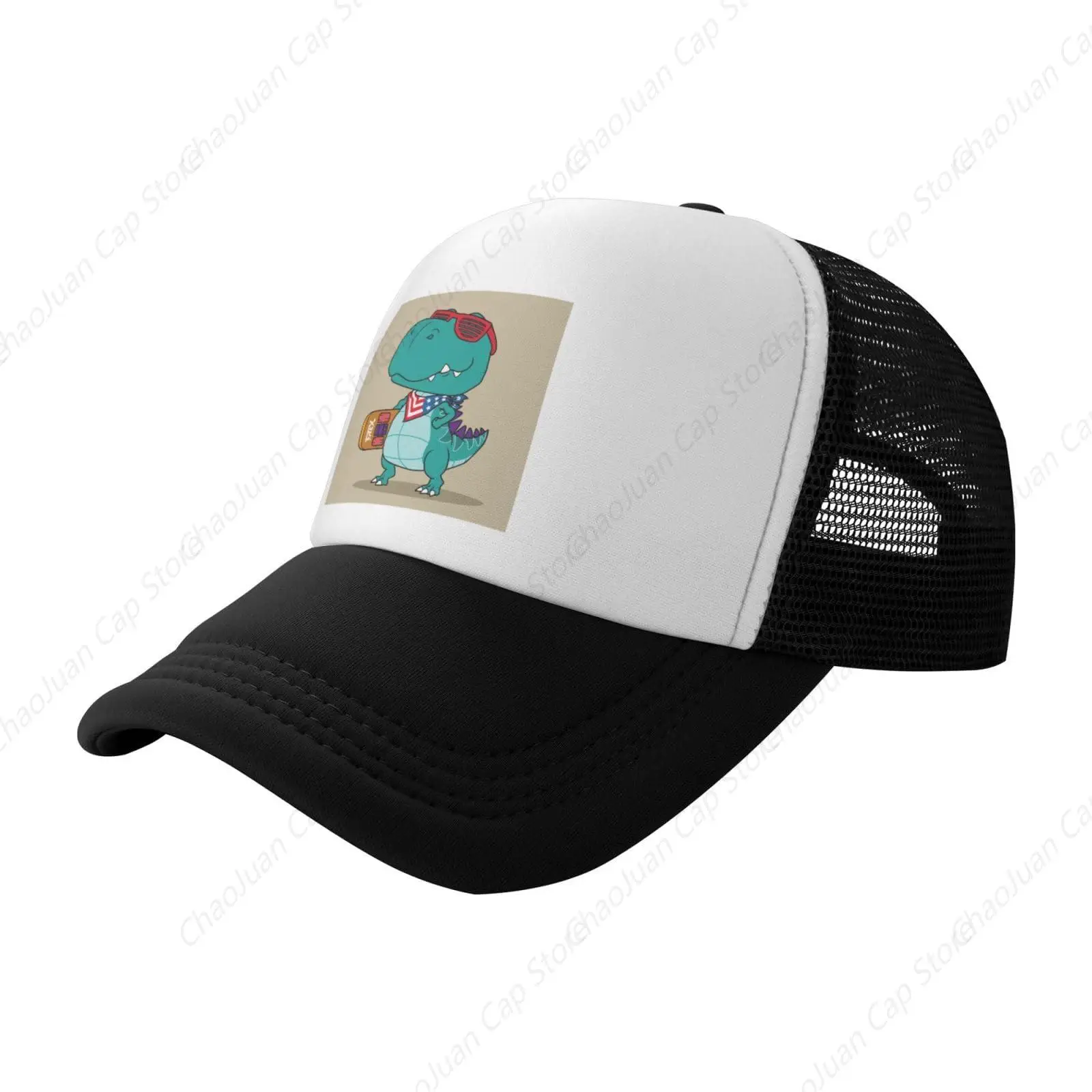 

Baseball Cap for Women Men Adjustable Trucker Hat Quick Dry Running Snapback Hat-Cool Dino Playing Skateboard