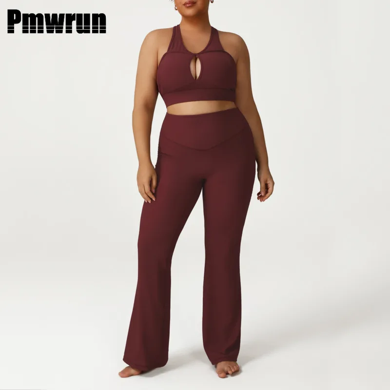

PMWRUN Women's Yoga Suit High Waisted Belly Hugging Weight Bearing Bra Bell Pants Gym Outdoor Fitness Set For 75kg To150kg