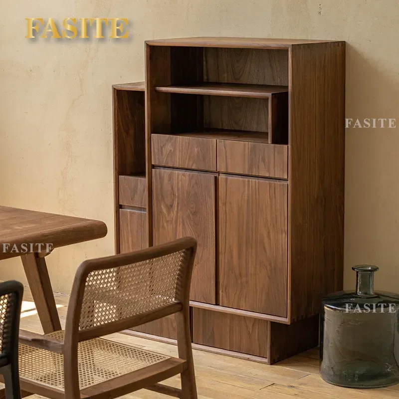 for North American Black Walnut All Solid Wood Storage Side Cabinet Modern Simple Living Room Dining Room Multi-functional