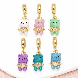 OCESRIO White Crystal Enamel Cute Bear Pendant for Necklaces Copper Gold Plated Handmade DIY Jewelry Making Supplies pdtb736