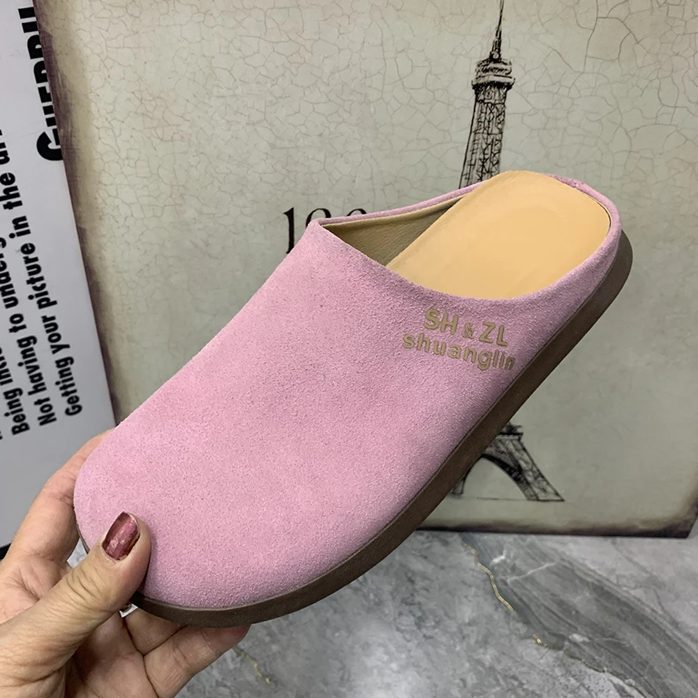 Mode Vrouwen Slippers Lederen Platte Vrouwen Schoenen Plus Size Casual Half Slippers Vrouwelijke Designer Mullers Zomer Vrouwen Sandalen