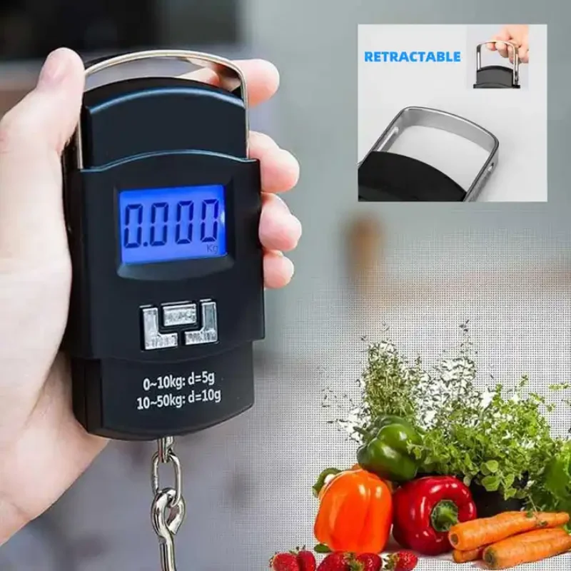 1pc 50kg Portable Black  Electronic Digital Luggage Scale LCD Digital Display Screen Express Delivery Scale Mini Scale Hook