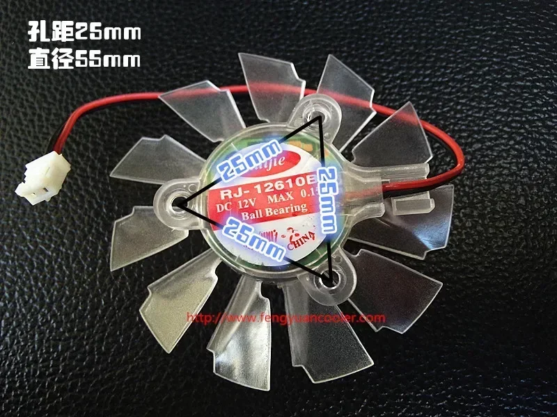 New quiet 6010 Graphics card fan blade High quality 55MM Diameter 25mm Hole Pitch 12V 0.15A  fan blade for UNIKA graphics 2pin