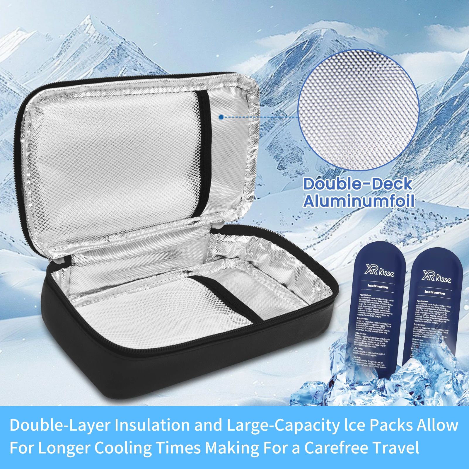 Insulin Bag for Diabetics-Pu Leather Double Layer Case for Insulin Pens, Test Kit, Travel Medical Organizer with Handle