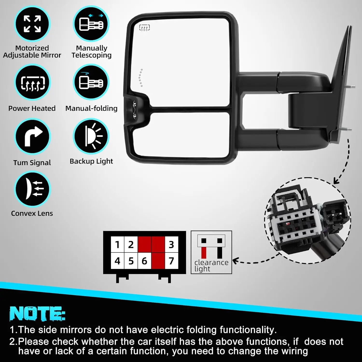 Smoked Towing Mirrors for 2007-2013 Chevy & GMC Trucks, Heated, with Backup Light, Ideal for Trailer Towing