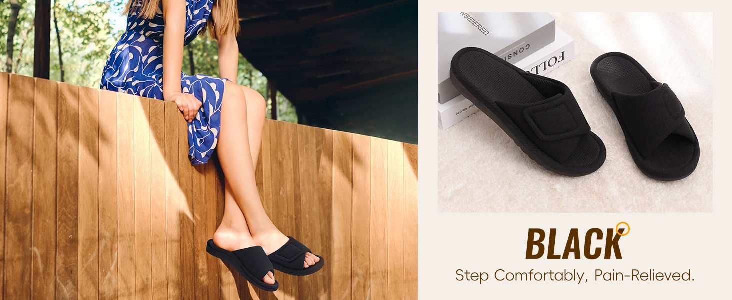 Shevalues Sommer-Hausschuhe für Damen mit Fußgewölbestütze, atmungsaktive Waffel-Baumwoll-Innenschuhe, offene Zehenpartie, Slip-On-Hausschuhe. – Detail 8
