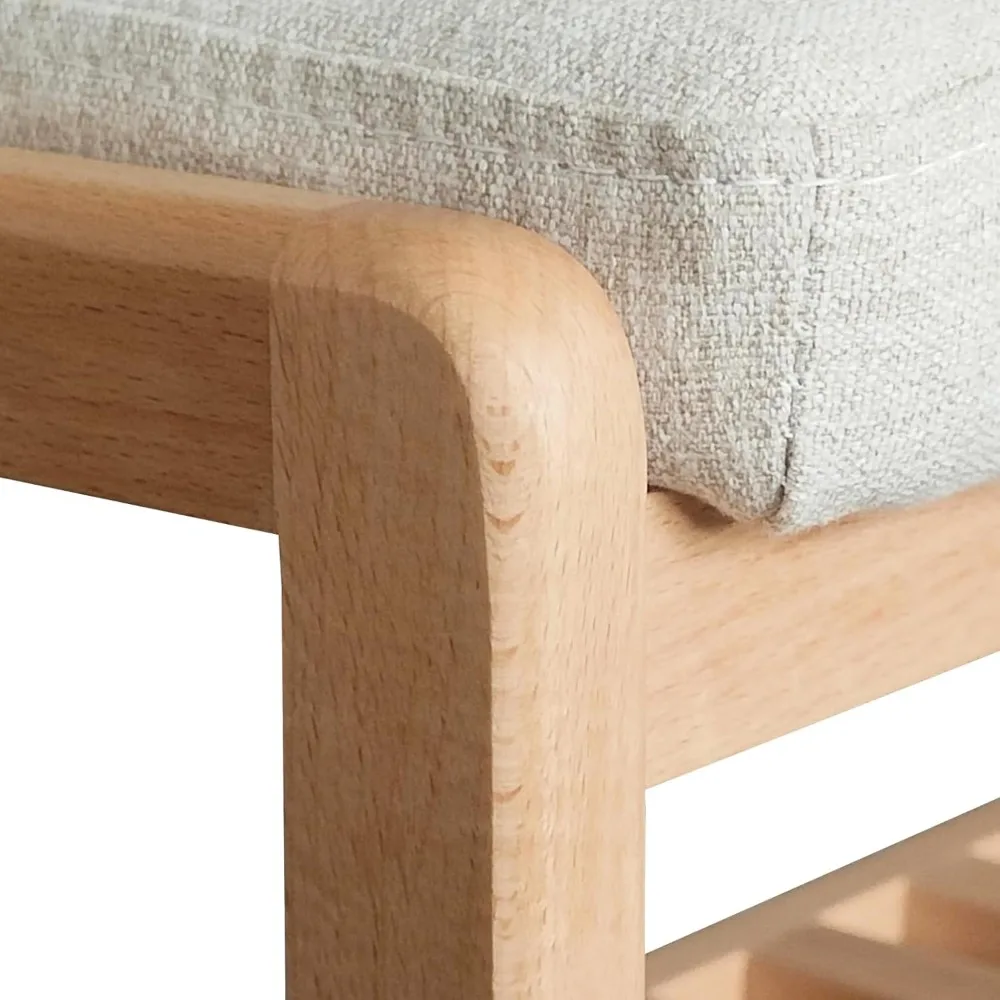 مقعد المدخل مع وسادة، رف أحذية من الخشب الصلب بطبقتين مع مقعد من إسفنج الذاكرة، مقعد تخزين منجد باللون البيج للممر، لا #4