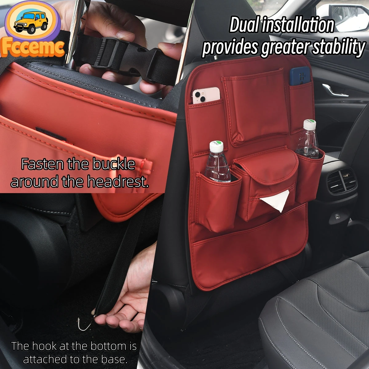 وسادة حماية خلفية لمقعد السيارة وحقيبة تخزين - منظم للصف الخلفي، عنصر تخزين داخل السيارة، ملحقات تلقائية