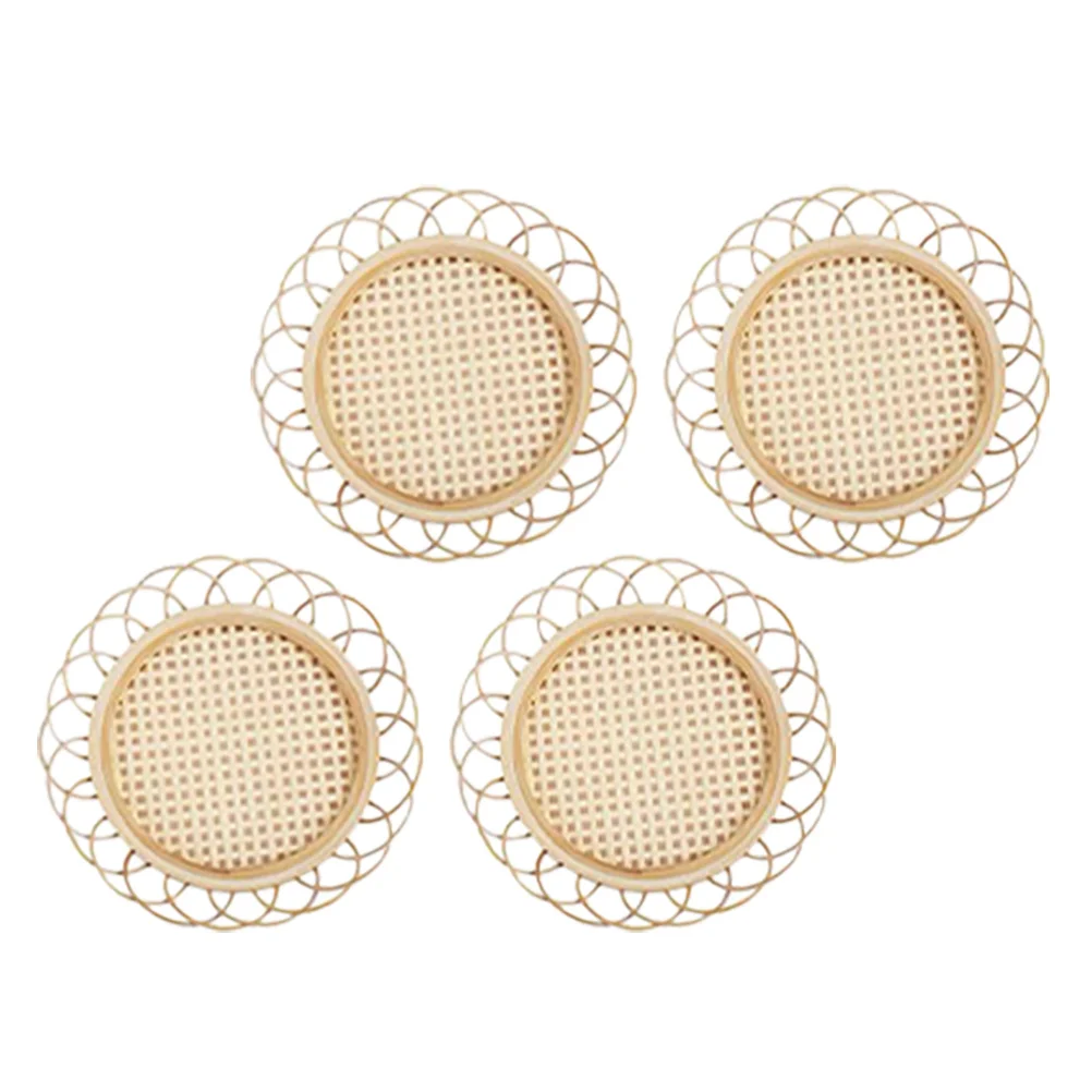 

4Pcs Bamboo Weaving Coasters Round Heat Insulated Cup Pads Non-Slip Table Mat Drink Cushion Home Decoration Teacup Coaster