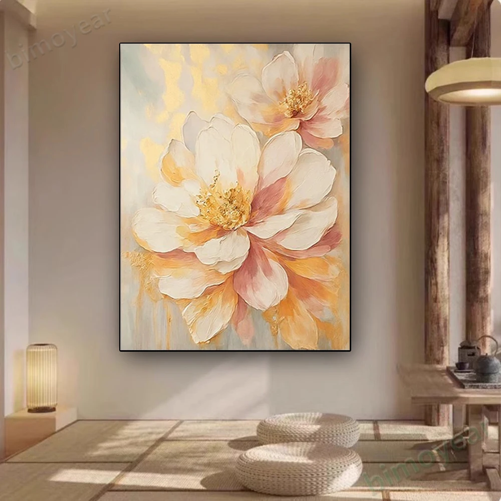 لوحة زيتية تجريدية مرسومة يدويًا بنسبة 100% على شكل زهور صفراء لوحة جدارية أصلية لتزيين غرفة المعيشة المنزلية طلاء جمالي داخلي #4