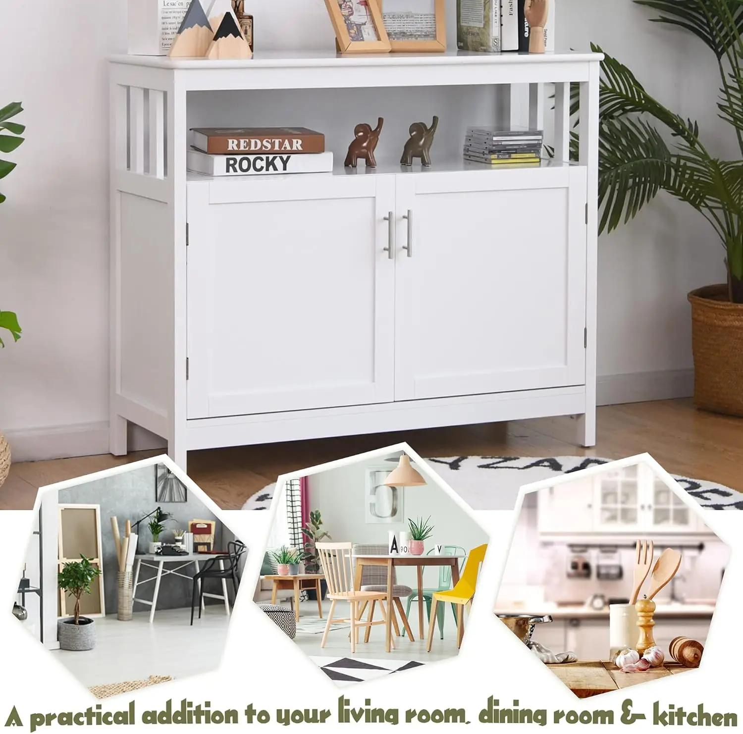 خزانة بوفيه مع رف قابل للتعديل، خزانة جانبية لتخزين النبيذ، 40 × 16 × 34 بوصة #5