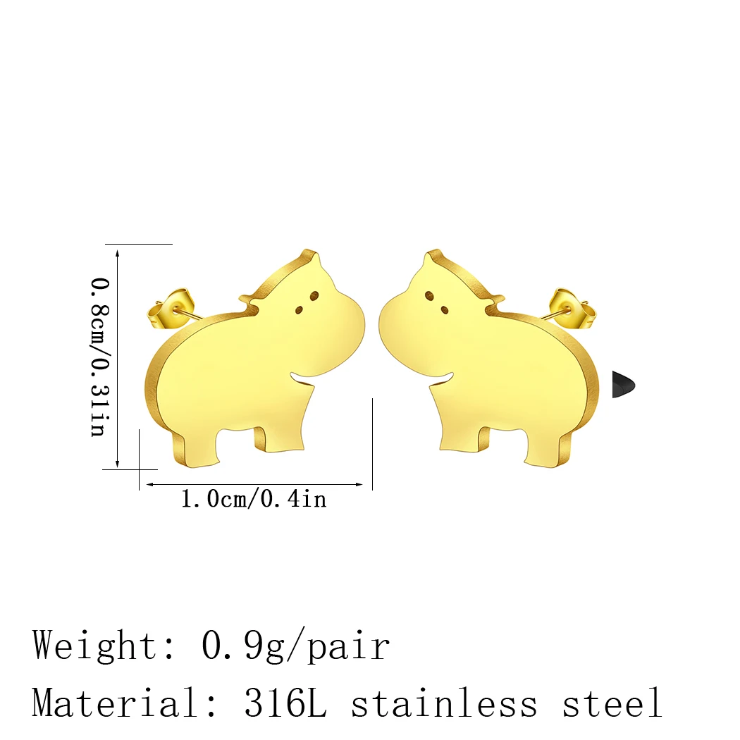 Kinitial Tiny Hippo Stud Earrings Women Children Jewelry Stainless Steel Lovely Animal Earrings Gift