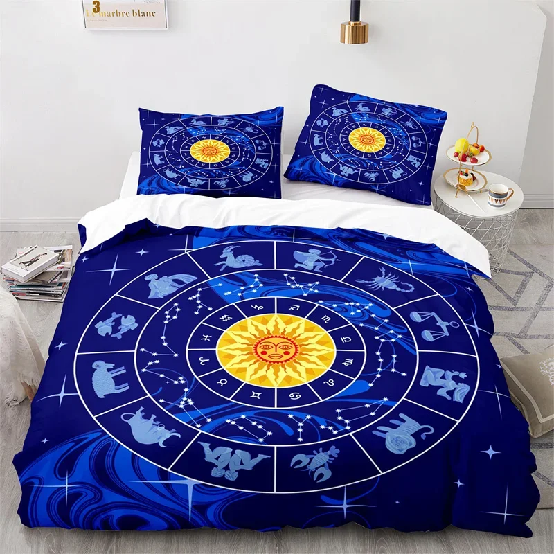 Sun and Moon Duvet Cover King Microfiber Astrology Bedding Set Twelve Constellations Zodiac Comforter Cover For Kids Boys Girls