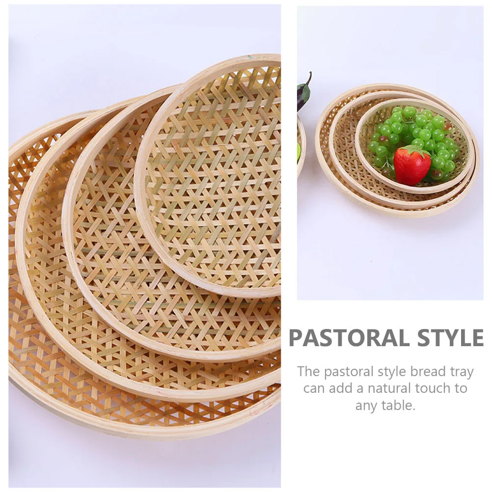 

3pcs Bamboo Fruit Tray Food Serving Basket For Kitchen Home Storage Bread Vegetable Egg Organizer Bun Container