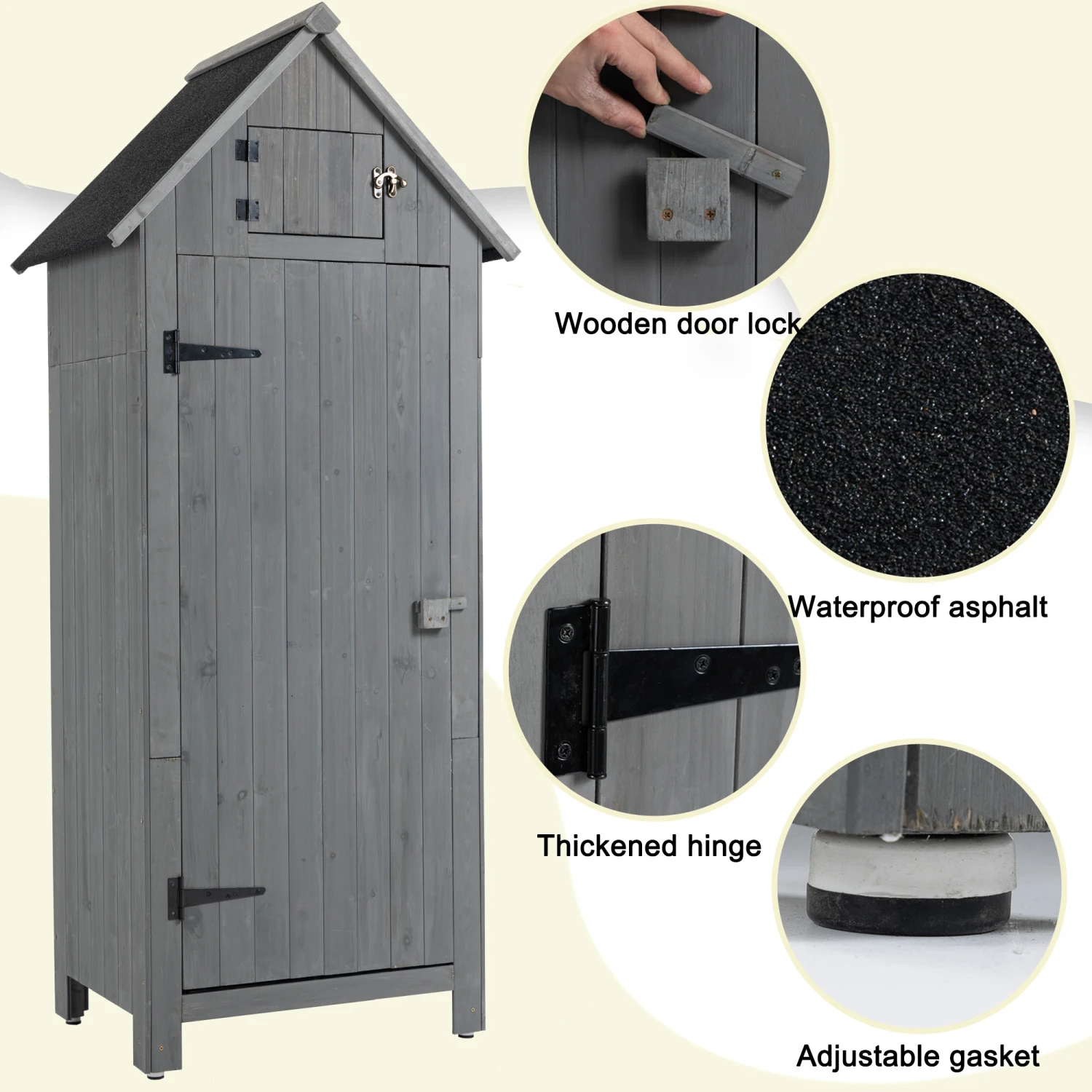 

30.3"L X 21.3"W X 70.5"H Outdoor Storage Cabinet Tool Shed Wooden Garden Shed Gray