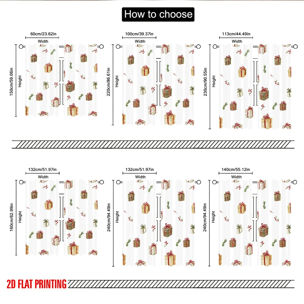 2 قطعة 2D الطباعة المسطحة عيد الميلاد سعيد المشهد الستائر هدايا عيد الميلاد احتفالية التفاف الرقمية المطبوعة البوليستر الستائر #3
