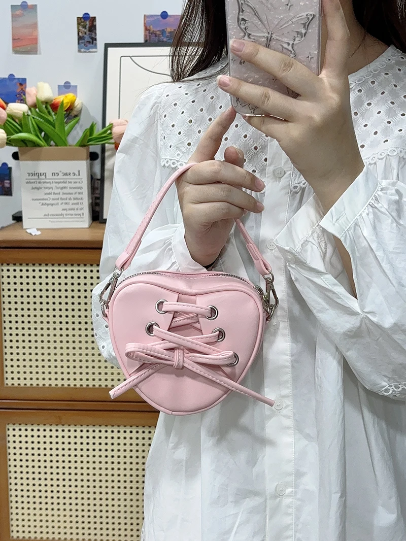 Bag Girl 2024 New Ballet Style Mini Love Handbag Bow Sweet Lovely One-shoulder Messenger Bags