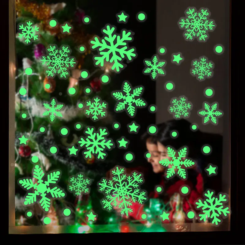 Weihnachten leuchtende Schneeflocken Fensteraufkleber leuchten im Dunkeln Schneeflocken haftet Aufkleber Weihnachten Neujahr Party Dekor für Zuhause