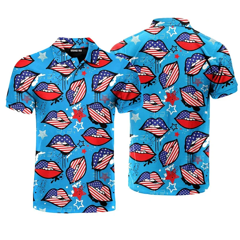 Independence Day USA Flag Print Polo Shirts For Men July 4 Lapel Button Golf Shirts Pride Streetwear Summer Funny Donut Graphic