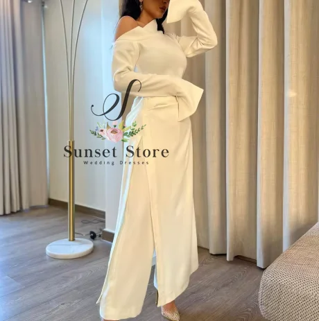 Customized  Temperament Straight Ankle Length Strapless Jersey Long Sleeves Pleats Evening Dress Modern Photo Color vestidos