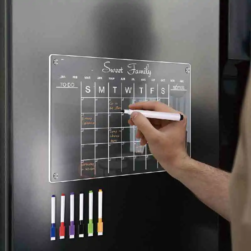 Fridge Magnet Sticker Calendar Board Planner Reusable Magnetic Dry Erase Board Schedule Transparent Acrylic Fridge Message Menu