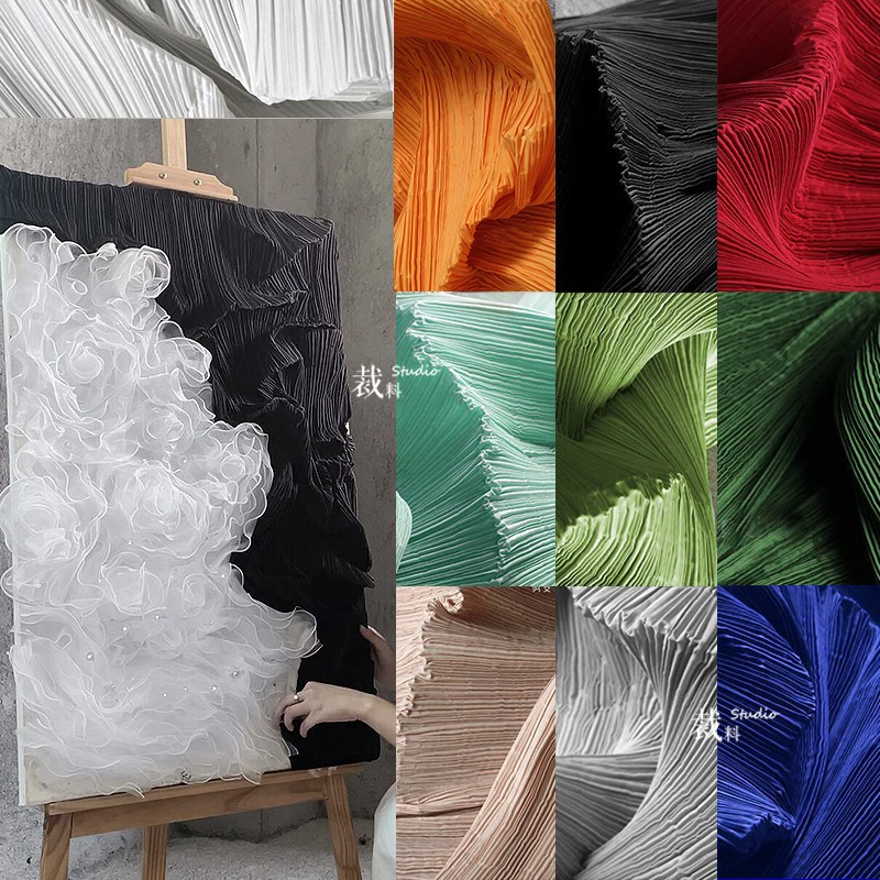 Cutting Wrinkled Paper Fabric Pressing Pleats100Pleats Hanging Paintings Decoration Three-dimensional Modeling Background Fabric