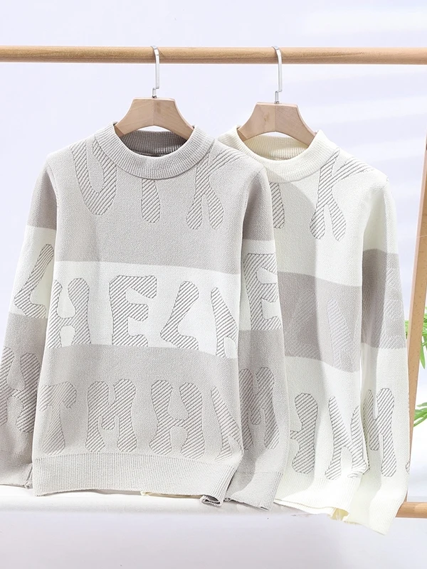 

Men's round Ne Knitwear Long Sve Embroidered Warm Inner Wear T-irt Casual Sle Polyester Fiber Autumn Winter Faion