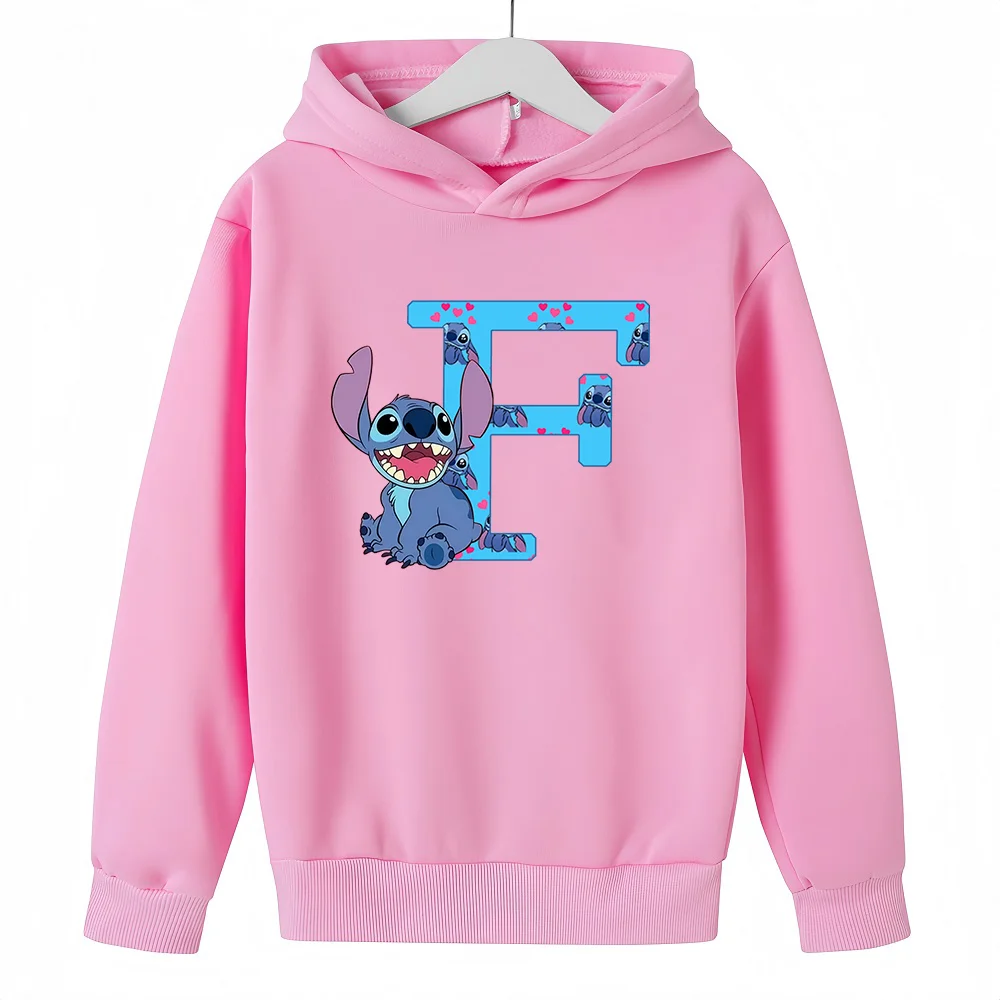 Sudaderas con capucha para niños y niñas, suéter de Manga con dibujos animados de Anime, ropa informal, Tops de moda Kawaii, letras Stitch, Rosa