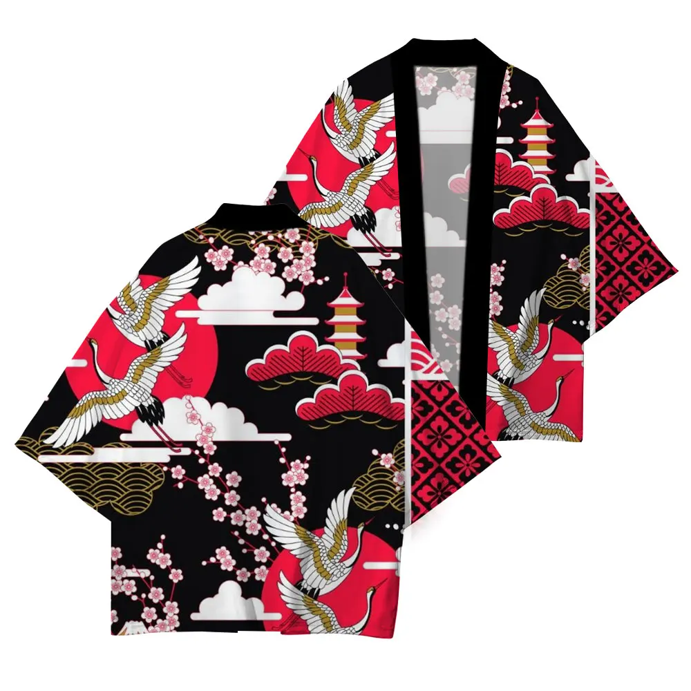 

Japanese Kimono Japanese Traditional Clothing New Summer UV Protection High Quality Casual Loose Kimono Crane Pattern XXS-4XL