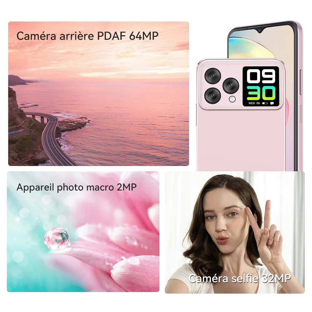 Cubot Hafury V1, Smartphone Android, Octa-core, 16 Go de RAM (8 Go + 8 Go étendus),ROM 256 Go, double écran, appareil photo 64 MP, appareil photo