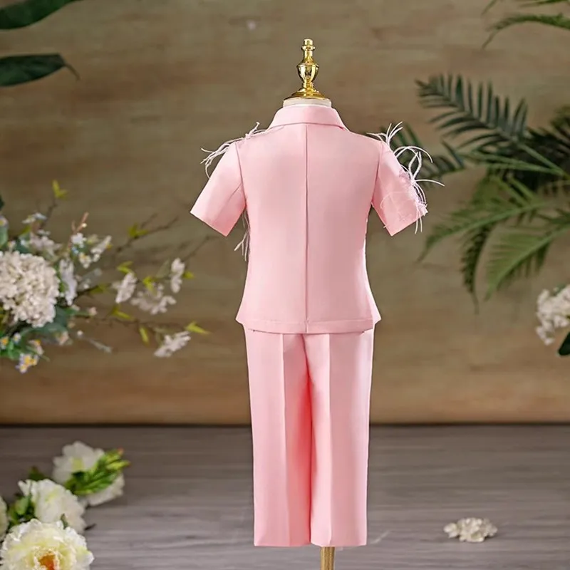 5PCS Baby Jungen Anzug kinder Host Klavier Leistung Blazer Sets Für Hochzeiten Laufsteg Sommer A4565 – Detail 4
