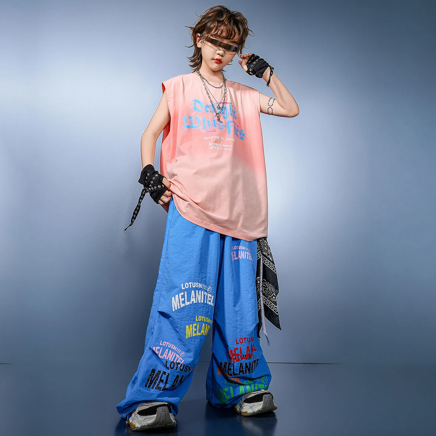 Camiseta de Hip Hop para niños, pantalones Cargo azules, trajes de baile callejero k-pop, ropa de calle para niños, conjuntos de ropa de Jazz para niños