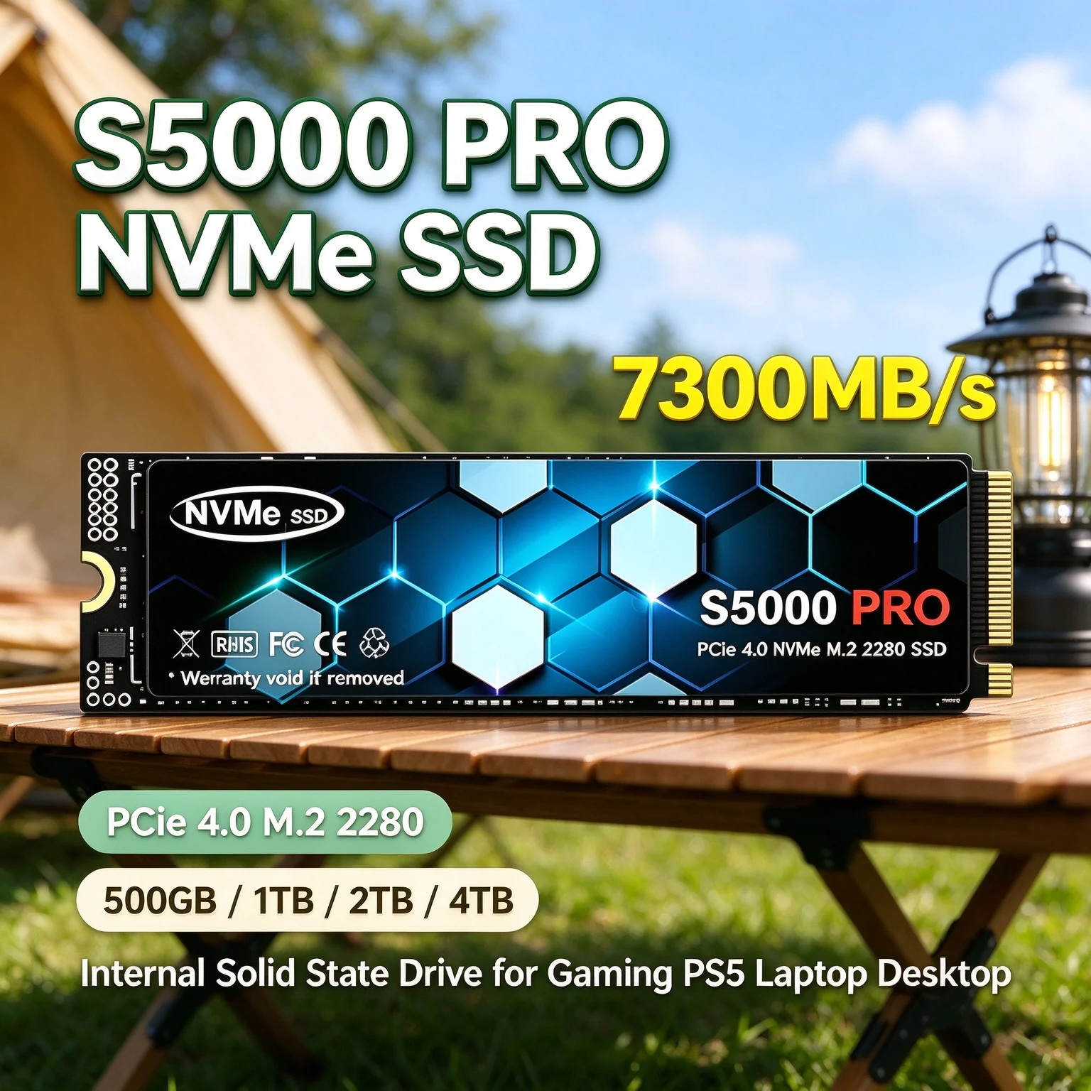 PCIe4 M.2 2280 S5000 PRO NVMe SSD 7300MB/s Unleash The Speed 1TB 2TB 4TB Internal Drive for PS5 Desktop Laptop, Built to Last